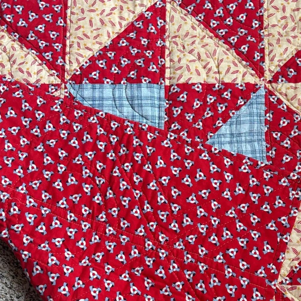 Red and Cream Patchwork Quilt